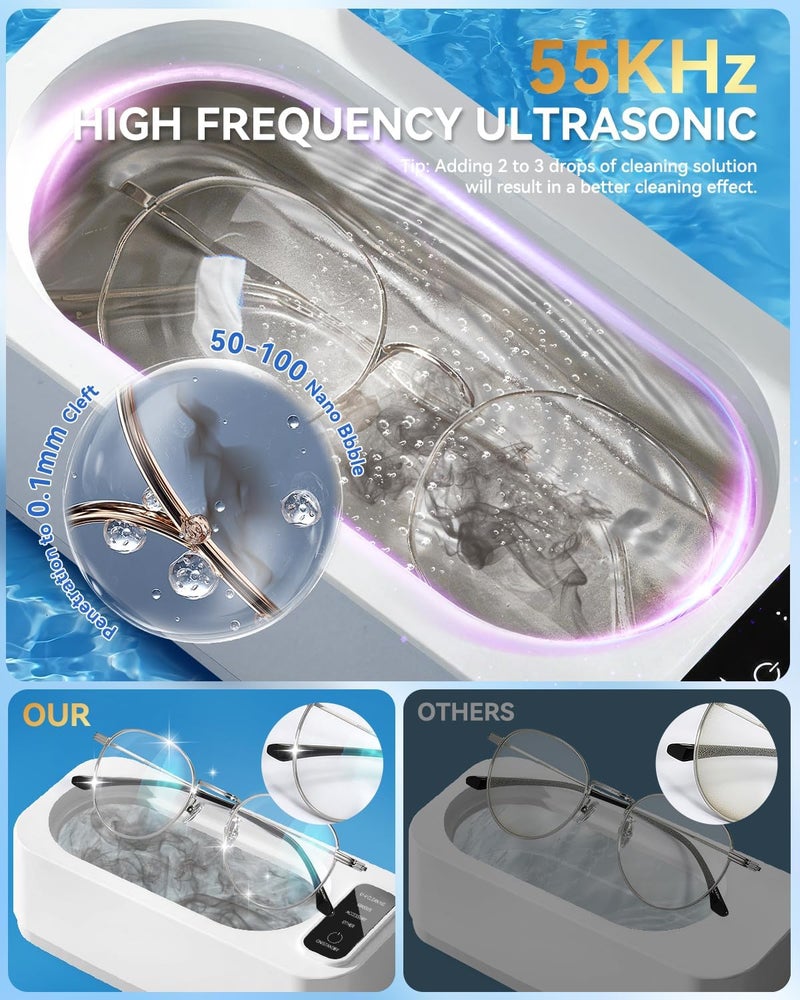 VCNFPRO 5.0 AI Upgraded Ultrasonic Jewelry Cleaner【Top1 200W German Motor】【SGS-Certified 55KHz Ultrasonic & Dual Tech】 4 Smart Modes for Jewelry, Eyeglasses, Rings, Watch Straps, Razors - Image 4